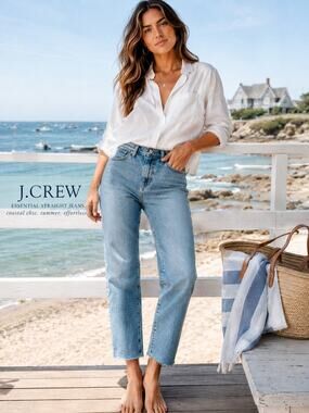 J.Crew Essential Straight Jeans 30 NWT Light Wash Raw Hem Straight Leg Denim